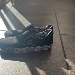 NWOT Skechers BOBS Black Slip-Ons with Colorful Comic Sole